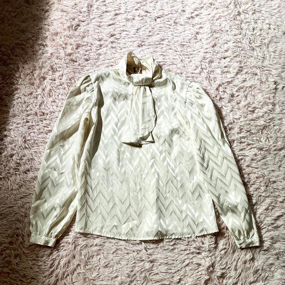 Vintage 80s Chevron Whimsical Silky Minimalist Retro Secretary Top Womens S